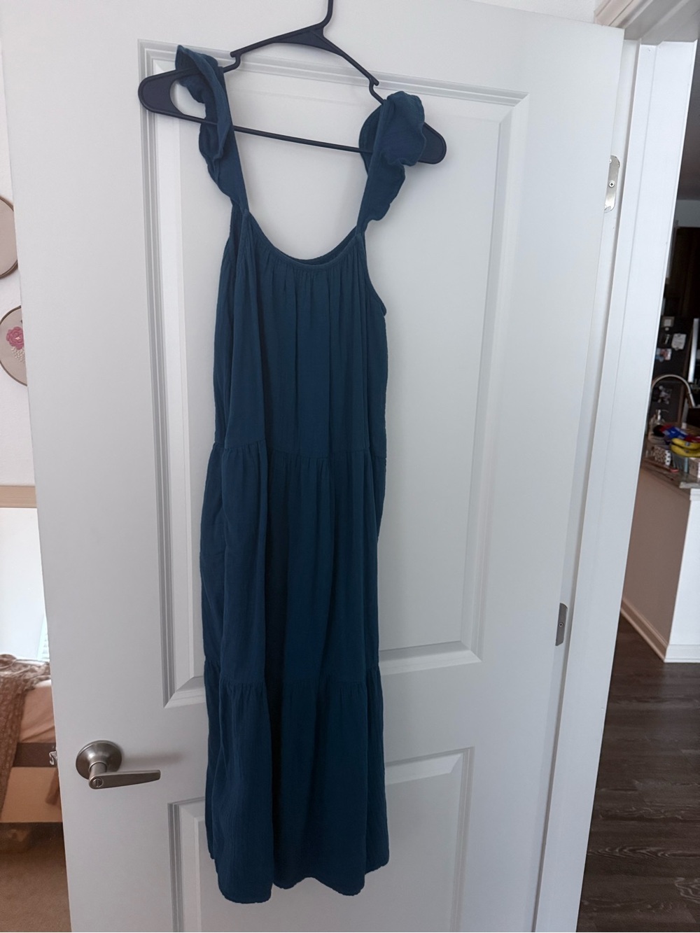 J. Crew Teal Tiered Midi Dress with Ruffled Straps